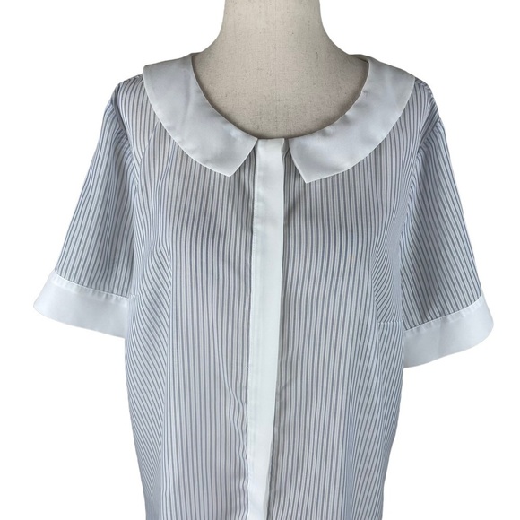 ModCloth White/Blue Striped Button Down Blouse - Picture 2 of 8